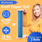 18" x 1200" (100 ft) Dark Blue Kraft Paper Roll (Value Pack of 2), 45 lbs Thickness, Made in USA Colored Kraft Paper for School, Bulletin Board - Odorless, Non-Toxic, Safe for Kids