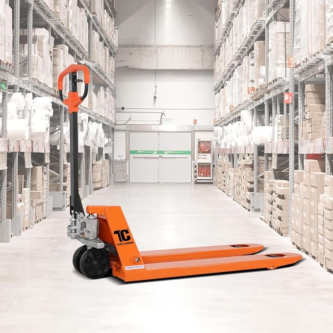 Tory Carrier Manual Pallet Jack Truck, Standard Duty Pallet Trucks 5500 Lbs Capacity 48" Length x 27" Width Fork, Orange