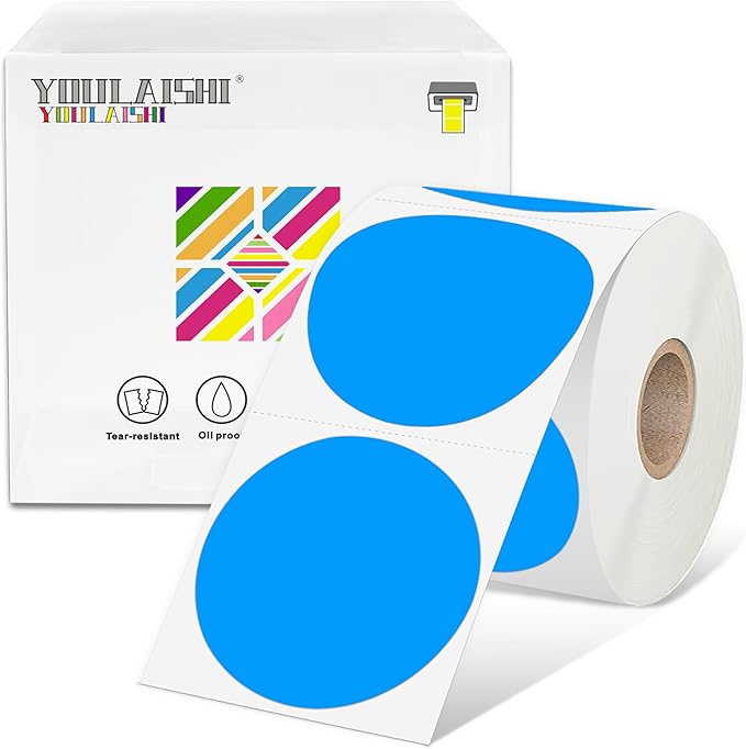 2 inch Dot Stickers Labels Circle Garage Sale Sticker 750Pcs Round Thermal Printer Stickers Printable Writable Price Labels for Yard Sale, Fluorescent Blue