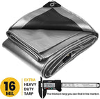 PROTARP Extra Heavy Duty 16 Mil Tarp Cover, Waterproof, UV Resistant, Rip and Tear Proof, Poly Tarpaulin with Reinforced Edges for Roof, Camping, Patio, Pool, Boat. (Silver/Black 40′ X 50′)