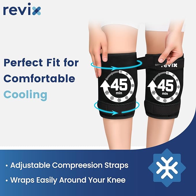 REVIX 2 Packs Knee Ice Pack Wrap, 45-Minute Long-Lasting Ice Pack for Knees with Ice Grid Gel Design, Reusable Gel Ice Wrap with Cold Compress Therapy for Thighs, Elbows, Calves & Legs (12" × 9.5")