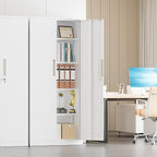 Crownland 63" Metal Storage Cabinet, Lockable Garage Storage Cabinets, High Office Cabinet with Adjustable Shelves for Garage, Home Office, Pantry, File(White)