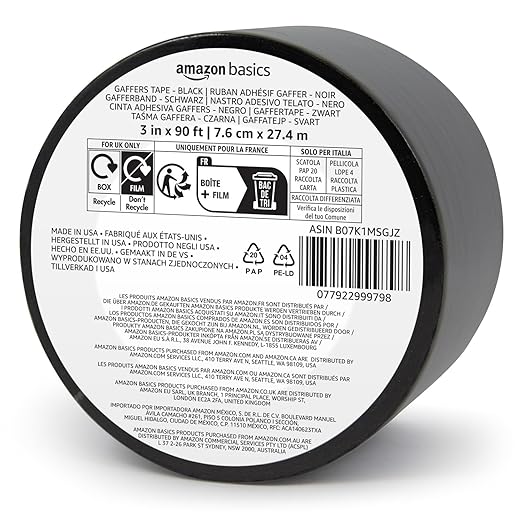 Amazon Basics No Residue, Non-Reflective Gaffers Tape - 3 inch x 90 feet, Black