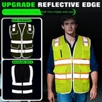 BeautyWill Custom Logo 10 Pockets Safety Vest Class2 ANSI Certified High Visibility Reflective Vest