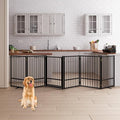 6 Panels Full Metal Freestanding Dog Gates with Door, 120” W x 32” H Folding Pet Gate Fence with Support Feet for Indoor,Stairs, Hallways and Doorways(Black)