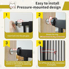 Lumizone Extra Tall Cat Gate 55.12" High Pressure Mounted Extra Wide 2025 New (17 Sizes) 1.37" Gap No Drilling Auto-Close One-Handed Operation Tall Pet Gate for Dogs(Black, 55.12" H x 88.58"-92.71" W)