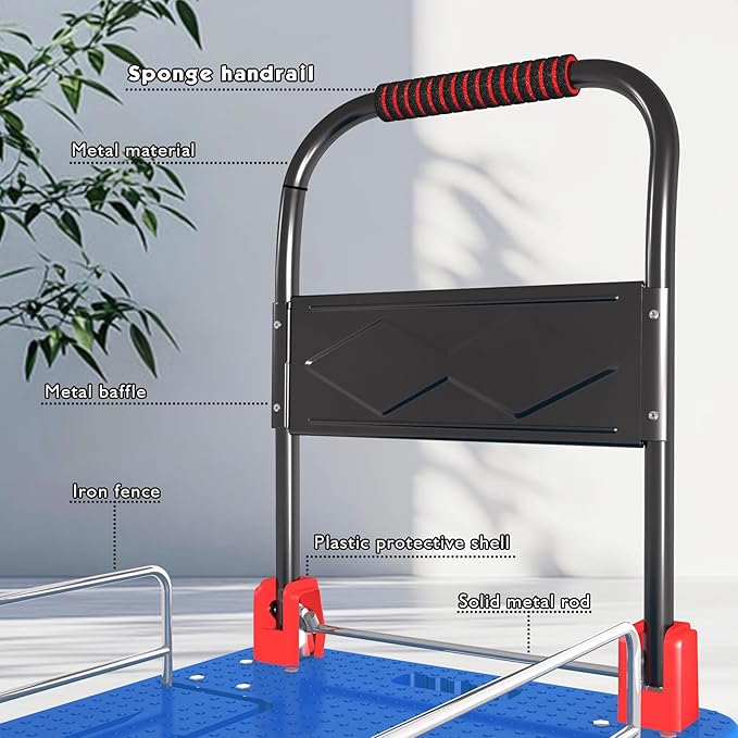 Heavy Duty Platform Truck Cart with Brake Wheels & Foldable Fences 1300lbs Capacity Flatbed Cart for Moving and Transport 36"x24" Moving Dolly for Warehouse/Industrial/Home, Blue