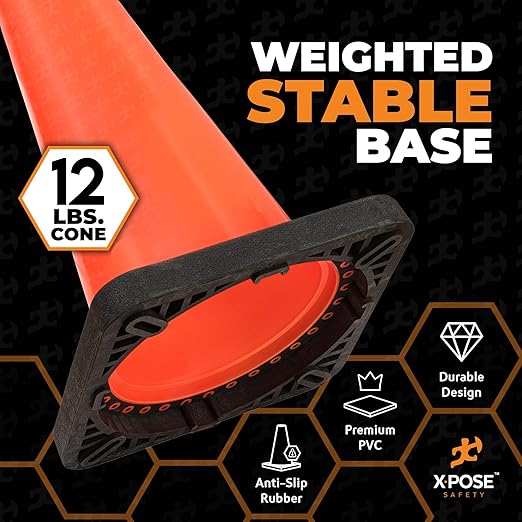 Xpose Safety 36 Inch Orange Traffic Cones Heavy Duty 12lb, Bulk Full Pallet 243-Pack - Multipurpose PVC Plastic Safety Cone for Parking, Soccer, Caution, Kids and Construction - DOT Approved