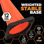 Xpose Safety 36 Inch Orange Traffic Cones Heavy Duty 12lb, 8-Pack - Multipurpose PVC Plastic Safety Cone for Parking, Soccer, Caution, Kids and Construction - DOT Approved