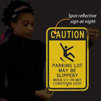 SmartSign-K-2855-EG "Caution - Parking Lot Slippery When Icy Or Wet" Sign | 12" x 18" 3M Engineer Grade Reflective Aluminum