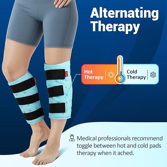 Comfytemp Extra Large Calf Shin Splint Ice Packs for Injury Reusable Gel, FSA Eligible HSA, Knee Cold Pack, Hot Cold Compress Sleeve for Swelling, Tendonitis, Elbow, Leg, After Surgery Gift, 2 Pcs