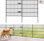 Metal Garden Fence 28in (H) x 23.3ft (L), 1 Gate + 9 Panels Dog Fence Border Fences Animal Barrier, No Dig Garden Fencing for Yard Flower Bed Lawn Patio Outdoor, PIN282810G Black