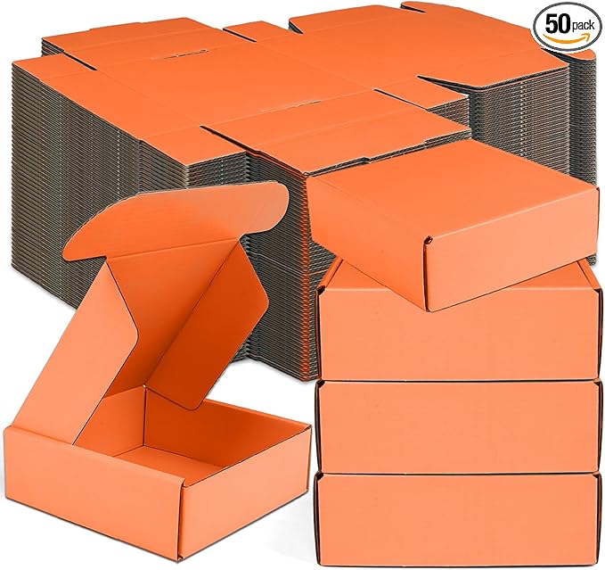 Small Shipping Boxes, 50 Pack Cardboard Box Corrugated Mailer Boxes Small Corrugated Boxes For Shipping Packaging Craft Gifts Giving Products, 6 x 4 x 1.6 Inches (Orange)