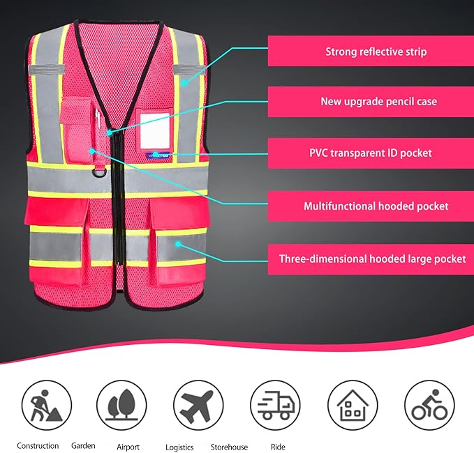 AYKRM 11 color High Vis Reflective Safety Vest for Women Men Security Pocket Zipper