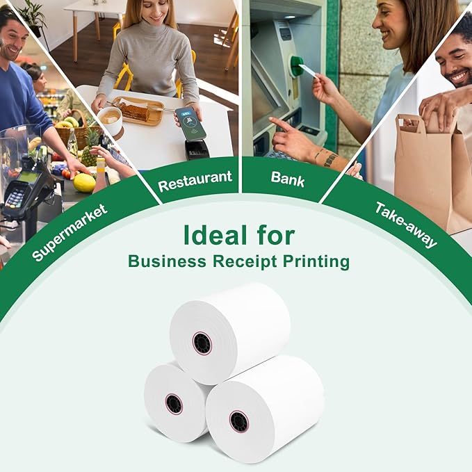 Phenol-Free 3 1/8 x 230 Thermal Paper Receipt Rolls, Thermal Printer Paper 50 Rolls, Pony Packaging BPA Free for Clover POS Cash Register Printers