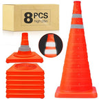 [8 Pack]28 Inch Collapsible Traffic Safety Cones - Parking Cones with Reflective Collars, Orange Safety Cones for Parking lot, Driveway, Driving Training etc