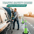 BESEA 6Pack 28" inch Traffic Cones Green Safety Cones with 6 inch Reflective Collar for Home Driveway Road Parking Use(6 Cones)