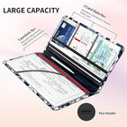 Premium Car Registration and Insurance Card Holder, Cute PU Leather Car Document Holder, Vehicle Glove Box Car Organizer with Magnetic Closure for Driver License, Cards Navy Tropical Hibiscus