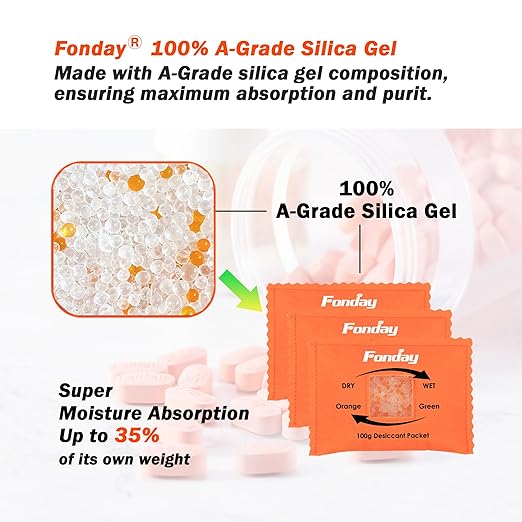 100g x 10 Packs Fonday Rechargeable Silica Gel Desiccant Packets Fast Reactivate Desiccant Bags Moisture Absorbers for Storage Bins, Suitcase, Safe, 3D Filaments, Electronics