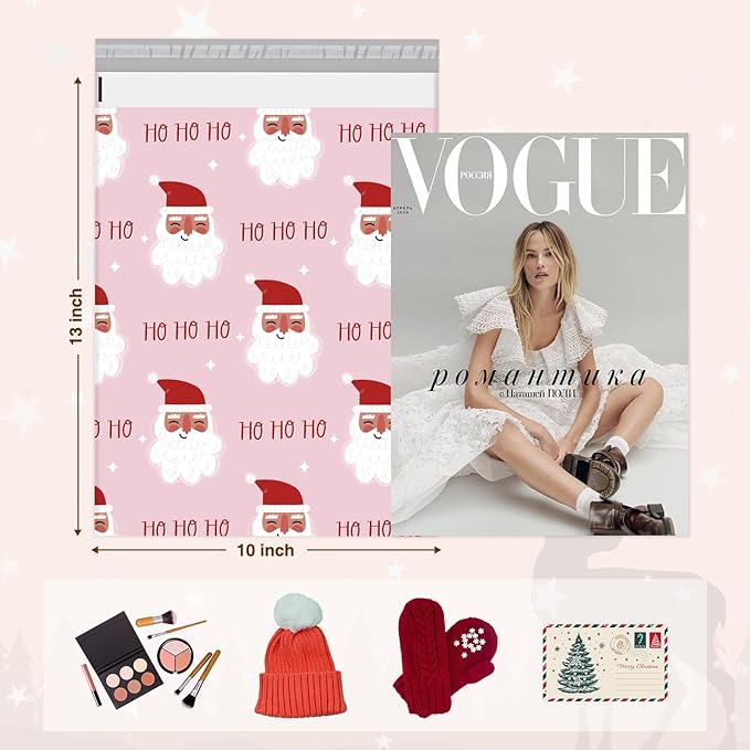 Metronic Christmas Poly Mailers 10x13 Pink, Santa Claus Small Shipping Bags for Clothes, Self Seal Shipping Envelopes for Small Business, Waterproof Mailers Poly Bags Packaging Mailing Bags, 20 Packs