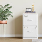 2 Drawer Vertical File Cabinet with Lock, White Metal, Under Desk, Easy Assemble