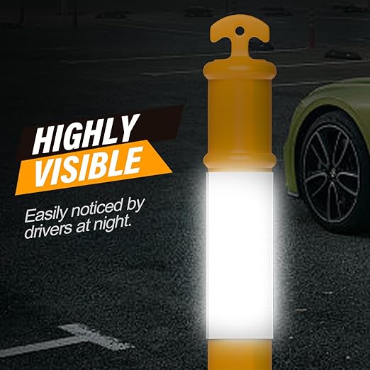 RoadHero 45 Inch Delineator Post with Rubber Base, Heavy Duty Yellow Traffic Delineator Posts Cones with Reflective Collars for Parking Lots, Road Safety, Construction Events 6 Pack