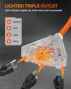40 FT Retractable Extension Cord Reel, Heavy Duty Power Cord, 12AWG/3C SJTOW, 3 Grounded Outlets Lighted Triple Tap, 15 Amp Circuit Breaker, Wall/Ceiling Mounted, ETL Listed, Orange G40ACR06
