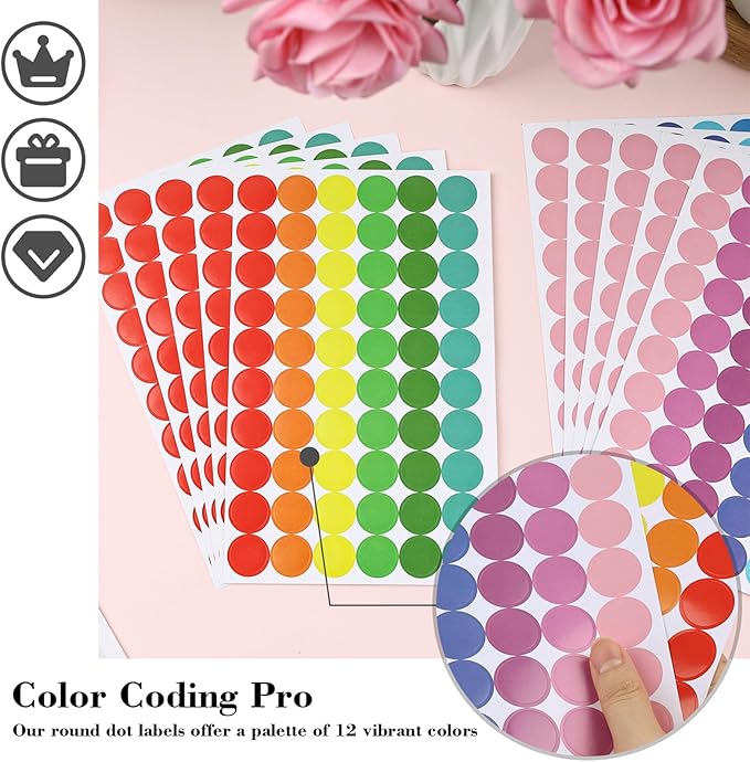 SallyFashion 1440PCS 3/4 inch Colored Round Coding Dot Labels, 8 Color Polka Circle Label Stickers for Toddler Student Classroom, Garage Sales, Papers