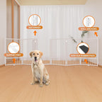 Full Metal Freestanding Dog Gate with Door, 32''Height Foldable Pet Dog Fence for Indoor & Outdoor, 6 Panels Extra Wide Free Standing TallDog Gates for Doorways,House,Stairs,Porch,Deck,Yard