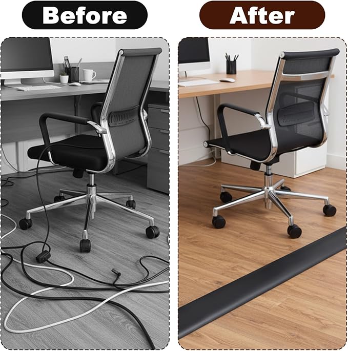 16.4 FT Floor Cord Cover, Self Adhesive Cord Hider, Hide Electric Wire on Carpet, Power Cable Protector, Cord-Runner Protective 0.47" (W) x 0.29" (H), Black