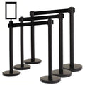 VIP Crowd Control Retractable Belt Stanchion Queue Safety Barrier Set, 36" Ht, 78" Black Belt + Wall Bracket (6 Posts Belt+SFrame+WBracket)