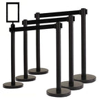 VIP Crowd Control Retractable Belt Stanchion Queue Safety Barrier Set, 36" Ht, 78" Black Belt + Wall Bracket (6 Posts Belt+SFrame+WBracket)
