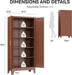 COFaR 71" Classic Pantry Cabinet in Brown, 5-Tier Storage with Adjustable Shelves, Wood-Tone Cupboard for Kitchen, Office & Living Room Organization