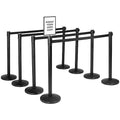Qbuster Black Stanchions with Retractable Belts, Crowd Control Safety Barrier with 11’ Black Belts, 1 Sign Holder, Set of 8 Posts