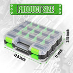 Tool Box with Transparent Lid, Double Side 34-Compartments Organizer Box with Removable Dividers for Hardware, Screws, Bolts, Nails, Beads, Jewelry and Fishing Accessories, Green, 4 Pack