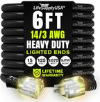 6ft Outdoor/Indoor Extension Cord 14/3 Gauge Heavy Duty 3 Prong SJTW, Waterproof, Flexible Cold-Resistant Long Power Cord,15A 125V 1875W, Black by LifeSupplyUSA