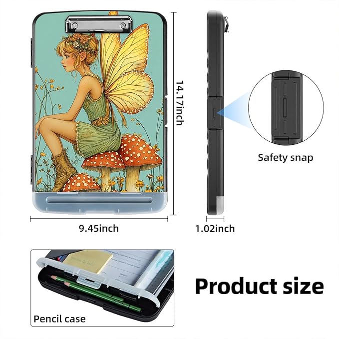 Clipboard with Storage Box & Pen Holder,Heavy Duty Clip Boards 8.5x11 for Nursing,High Capacity,School & Office Supplies,Fairy Mushroom Garden