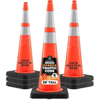 Xpose Safety 36 Inch Orange Slim Line Traffic Cones Heavy Duty 12lb with 6" & 4" Collars, 8 Pack Multipurpose PVC Plastic Safety Cone for Parking, Soccer, Caution, Kids & Construction - DOT Approved