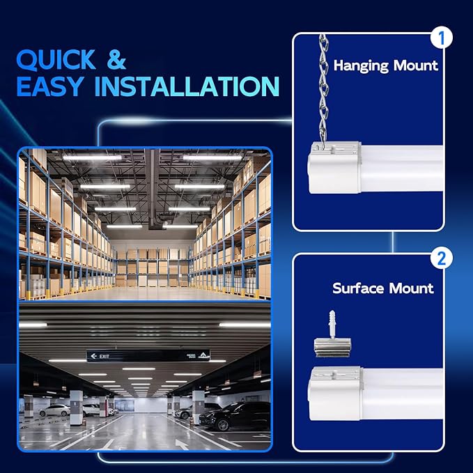 hykolity 2 Pack 4FT Linkable LED Shop Light for Garage, 6500lm, 4FT 60W Utility Light Fixture, 5000K Daylight LED Workbench Light with Plug, Hanging or Surface Mount, White - ETL