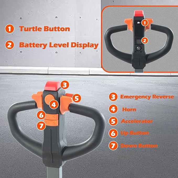 T Tory Carrier Electric Pallet Jack Truck 3300lbs Capacity Lithium Electric Pallet Trucks 48" x27" Forks Li-ion Battery Lift for Narrow Spaces, Easy Battery Replacement-Orange