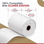 Thermal Receipt Paper Rolls 3 1/8" x 230' for Clover Station thermal Printer | Credit Card Receipt Paper Rolls for Clover C500 C501 C503 C100 P100 | 50 Rolls