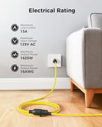 [UL Listed] Cable Matters 2-Pack 16 AWG Heavy Duty 13A Power Extension Cord - 10ft, 3 Prong Power Cord Extension, NEMA 5-15P to NEMA 5-15R, Yellow