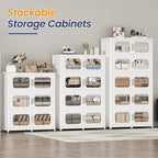 250Gal Exra Large Stackable Storage Bins with Lid, 1000QT Collapsible Storage Box with 6x Wheels, Folding Plastic Cabinet Container with Door Drawer for Home Kitchen Office Dorm, 5Pack White