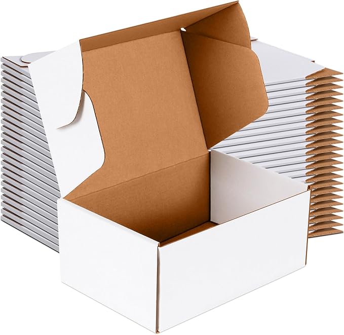 9x6x4 inch Small Shipping Boxes Set of 25, White Corrugated Cardboard Box Literature Mailer for Mailing Packing Moving and Storage