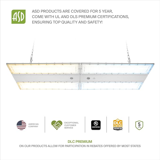 ASD LED Linear High Bay Light Fixture, Commercial Shop Lighting | 3CCT, Dimmable, Angle Adjustable, DLC Premium, UL Listed | 320W 52000LM 3500-5000K 100-277V | Warehouse, Garage, Workshop Lamp | White