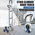 2 in 1 Aluminum Hand Truck 650 lb Capacity, Heavy Duty Stair Climbing Cart with 6 Wheels, Convertible Hand Truck and Dolly with Loop Handle