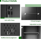 71.37" H Broom Closet Storage Cabinet with Towel Hangles and Adjustable Shelves,Metal Tool Cabinets with Pegboard and Hooks for Garage Laundry Room Home Office,Required Assembly,Black