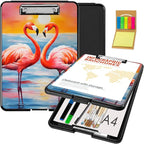 Clipboard with Storage,Office Supplies Nursing Clipboards Folder with Pen Holder Plastic Foldable Clip Board with Storage for Nurse Teacher,Sunset Flamingo