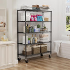 Storage Shelves Heavy Duty with Wheels,45"W x 20"D x 72"H Garage Wire Shelving Unit Loads 2000LBS,5-tier Adjustable Metal Industrial Utility Shelf Rack for Kitchen,Laundry,Pantry,Warehouse,Basement