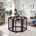 unipaws 132" Extra Wide Dog Gate and Pet Playpen, Free Standing Tall Dog Fence with Walk Through Door, Dog Barriers for Home, Use as Indoor Dogs Cats Pen, Rabbit Pen, Espresso